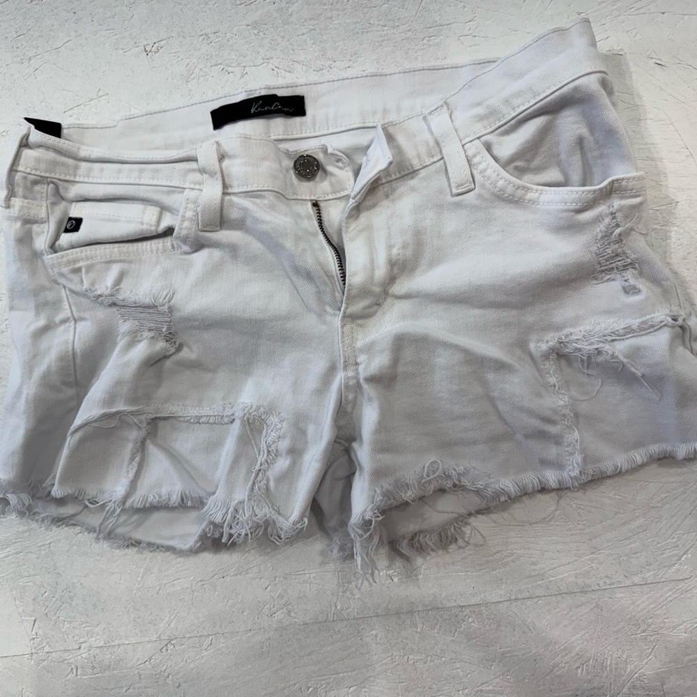 KanCan White Distressed Jean Shorts